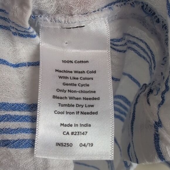 Talbots Plus Blue & White Cotton Button Front Shirt Classic Mixed Striped Top - Picture 6 of 8